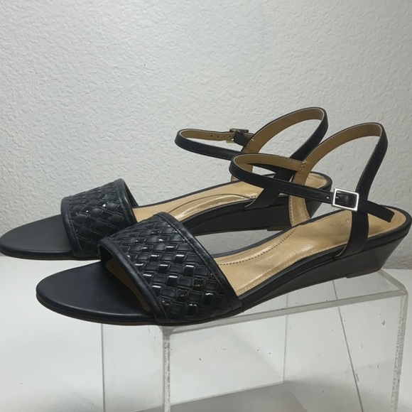 Talbots Shoes - Talbots Capri Woven Leather Wedge Sandals Navy 9.5